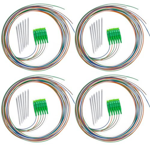 Bangun Lot de 4 queues de cochon en fibre LC APC monomode 1,5 m 6 brins, 9/125 um, compatible OS1/OS2, comprend 24 manchons de protection thermorétractables à fibre optique