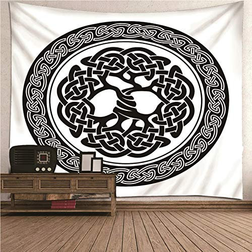 CEVAN Wandbehang Hippie Wanddecke Lang Keltischer Knoten Wandbehang Küche Tapisserie Baumwolle Kunst Dekorationen Decke Wandbehang Stoff Schwarz-Weiss 150x130cm