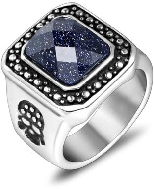 Edelstahl Ringe Männer, Ring Men Silber Breit mit Dunkelblauem Stein Ringe für Herren Männer Größe 62 (19.7)