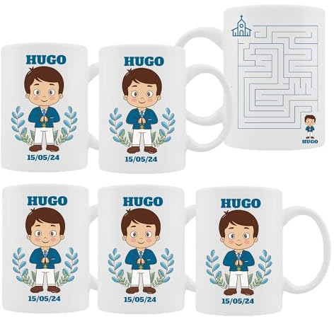 ELISA BOTELLA Lote 5 tazas personalizadas comunión, tazas comuniones niña, regalo comunion, ideal invitados comunion, taza con ilustracion de laberinto