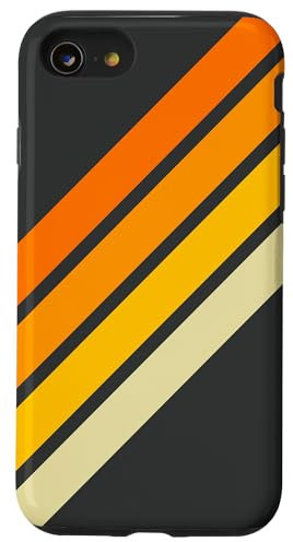 iPhone SE (2020) / 7 / 8 Orange Yellow White 70s Style Retro Stripes on Black Case