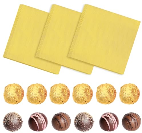 Molain 300 pirottini colorati per caramelle, 7,6 x 7,6 cm, quadrati, color cioccolato, carta in alluminio, per caramelle fai da te e decorazioni al cioccolato (oro)