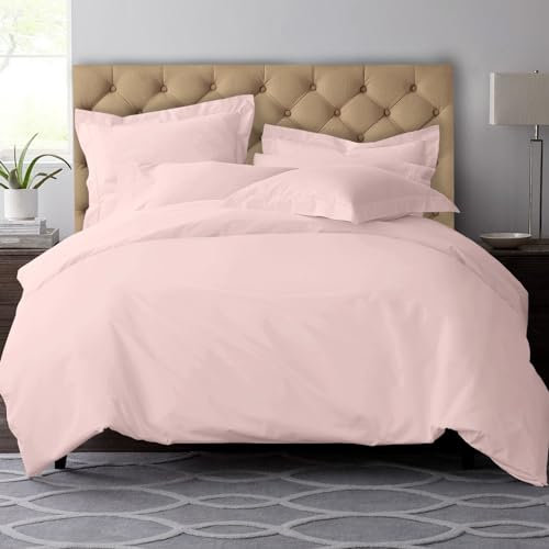 Pizuna 100% Coton Ensemble de Housses de Couette 240x220 cm 2 Personnes Rose Clair, Tissu de Satin de Coton à 600 Fils au Pouce carré Housse de Couette Luxueuse avec Fermeture à Boutons