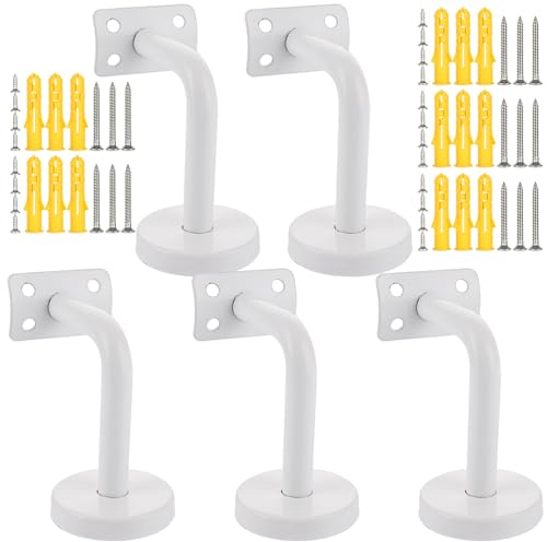 GBACHOOSE 5 soportes para pasamanos de color blanco, soporte de acero inoxidable, pasamanos para escaleras, soporte de pared interior, accesorios de 60 x 80 mm, soportes para pasamanos con roseta de