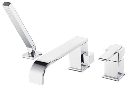 Wannenrandarmatur 3 Loch Wasserfall Armatur Badewanne mit Langem Auslauf,Chrom