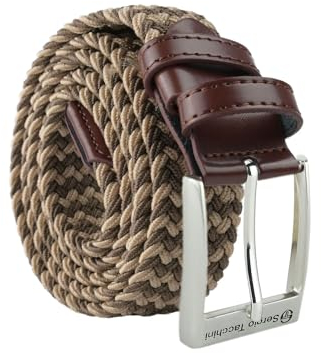Sergio Tacchini Elastischer Geflochtener Gürtel Herren Damen, Gürtel mit Echtleder & Geschenkbox, Flechtgürtel für Jeans, Freizeit & Business