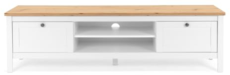 TV Lowboard in weiß und Eiche Artisan, Fernsehtisch Landhaus, 160 x 45 cm TV Unterteil Vestland