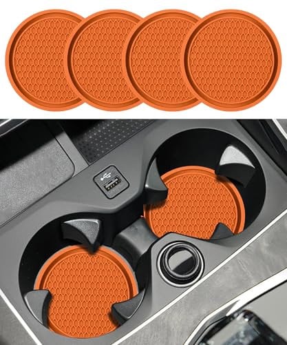 Flaconi 4-teiliges Set aus Autogläsern, Getränkehalter und Auto-Innenzubehör (rutschfester Untersetzer, Orange)