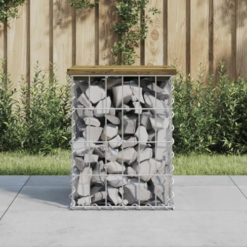 Banc de jardin design gabion 33x31x42 cm bois de pin imprégné,Banc de jardin en bois imprégné avec base en gabion Parfait pour l'extérieur et les espaces compacts Mobilier de Jardin