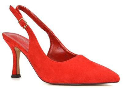 Women's Court Shoes Slingback Ladies Spointed Toe Evening Party Classic Stiletto High Heel Red Faux Suede Closed Toe Pumps Size 4