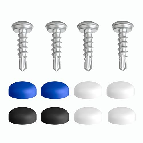 Lot de 4 vis de plaque d'immatriculation avec pointe de perçage et capuchons - 5 x 19 mm - Vis de fixation avec capuchons - Discrètes - Sûres - Légales