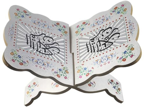 Support de Livre du Quran en Bois, Porte-greffe de Livre Musulman argenté du Coran Holder Muslim Bible Stand Eid Mubarak Quran Display Rack Holder pour la Lecture de l'affichage, Supports de Livres