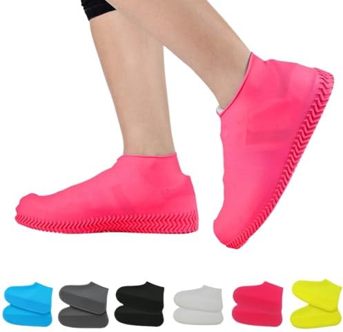 Eotmic Anti-Slip Waterproof Shoe Covers, Rain Shoe Covers, Reusable Rain Shoe Covers Bike Waterproof OvershoesBoots, Unisex Boots for Outdoor Rain (Pink,L)