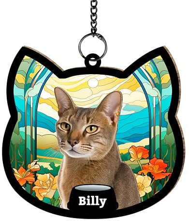 Personalized Cat Photo Suncatcher Window Hanging,Custom Cat Loss Wall Hanging Home Garden Suncatcher,Gifts for Cat Lovers,Pet Memorial Ornament Loss of Cat Sympathy Gift