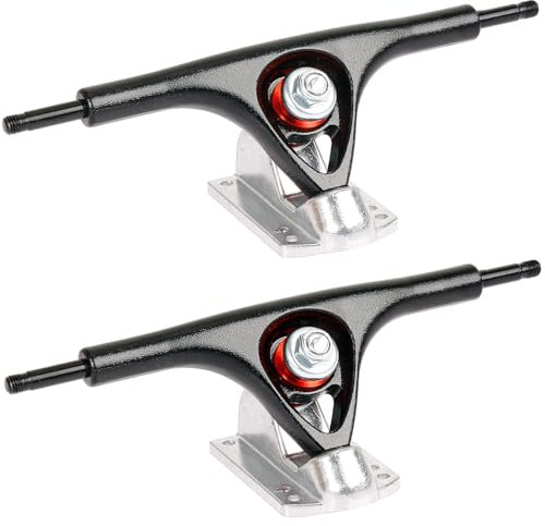 Mach1 2 Stück Aluminium Longboard Truck Trucks Achsen/Achsstiftbreite: 245mm / Hängerbreite: 180mm / Winkel 50° (schwarz Silber)