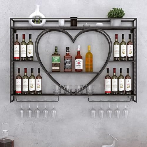 Casier à Vin Mural,Range Bouteille pour Meuble Bar avec Cintre pour Verres à Pied,Porte-Vin Suspendu en Métal pour Cuisine Salle à Manger Bar(Couleur:Noir)(Size:120 * 80 * 15cm)