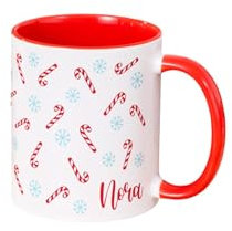 Made in Gift Taza de Cerámica con Interior Color rojo Personalizada con Diseño Bastones de Caramelo 33 cl como Regalo Original para Navidad.