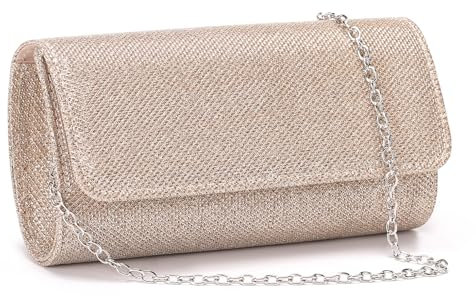 RNIEGA Clutch Purses for Women, Evening Bag with Detachable Chain Ladies Sparkling Party Handbag Wedding Bags, Rose Gold