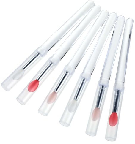 6Pcs Silicone Lip Brush, Clear Lipstick Applicators with Cover, Reusable Silicone Lip Wands, Nail Art Applicator Tools for Lipstick Eyeshadow Makeup (White, Pink, Red)