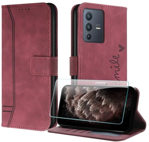 JayModCase Handyhülle Kompatibel mit vivo V23 5G, Flip PU Wallet Schutzhülle mit [1 Stück Schutzfolie] Kartenfach Magnetverschluss Ständer Hülle für vivo V23 5G (Rot)