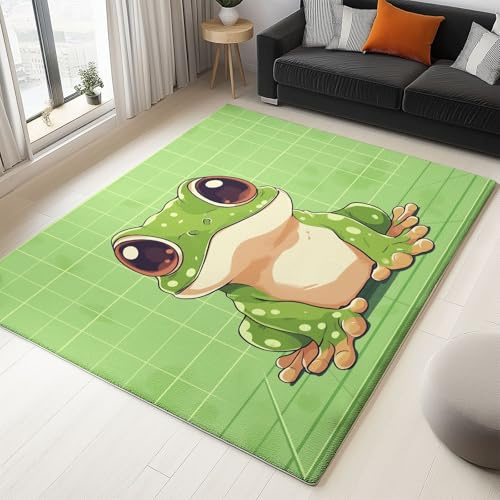 Kinderteppiche 120x170 cm Rutschfester Spielteppich für Kinderzimmer mit Niedlichem Frosch-Design, Weicher Kurzflor Teppich aus Weichem Flanell für Wohnzimmer Schlafzimmer, Pflegeleicht & Langlebig