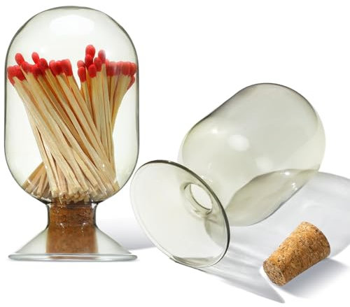 Streichholzhalter aus Glas,Kleine Glasglocke Streichholzhalter aus Glas, Streichholzglocke, dekoratives Streichholzglas, rauchgraue Streichholzglocke aus Glas for 4-Zoll-Streichhölzer, trendige Kamind
