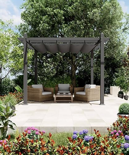 KYBOLT Pergola moderna in alluminio da 3,4 x 3,5 m, pergola esterna con baldacchino regolabile, base stabile su 4 lati, gazebo in alluminio per cortile, terrazza, prato - grigio
