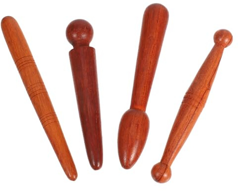 4 Stück Holz Punktmassagegerät für Fußreflexzonenmassage | Manuell, Braun, für Traditionelle Chinesische Massage, Handlich und Präzise