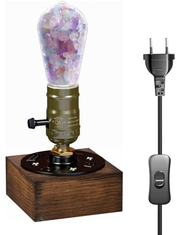 BrightWish Tischlampe Vintage Industriestil mit Kristallen - Retro Schreibtischlampe/Nachttischlampe, E27 Fassung, Deko Lampe für Wohnzimmer Landhaus, Warmweißes Licht für Gemütliche Atmosphäre