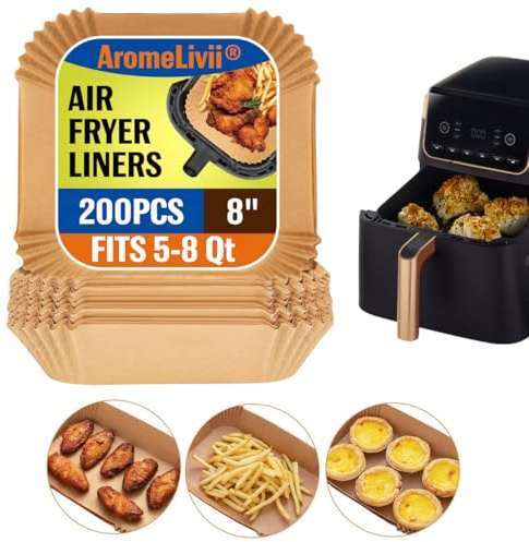 Backpapier für Heißluftfritteuse, 200 Stück Airfryer Papier Schalen 20-24 cm eckig, Antihaft Wasserdicht Ölfest Einwegschalen Liner Zubehör kompatibel mit Philips 4,5L-8L Air Fryer