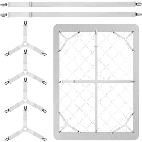 Ouligay Lot de 6 tendeurs de drap de lit réglables de 64 à 240 cm - Élastiques triangulaires - Avec clip en métal - Pour draps, matelas, canapé