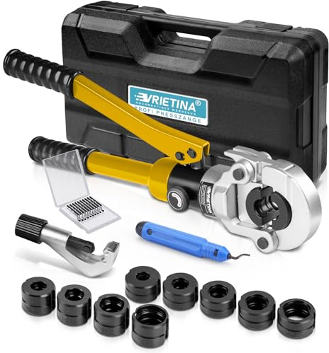 Hydraulic Crimping Pliers with Pipe Cutters and Deburrers, Press Tool Plumbing Ø12-28mm Copper Pipe Crimper with High Hardness Mold for Copper 12,15,18,22,28mm and PEX-AL-PEX 16,20,26,32mm