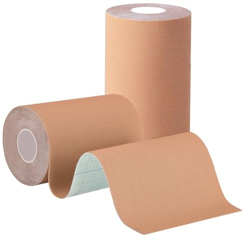 Kinesiologie-Tape, 10,2 cm x 16,1 m, Original-Baumwolle, wasserdicht, Sport-Tape, frei geschnittenes Klebeband für Knöchel, Handgelenke, Knie, elastisches Schwimm-/Sport-Tape, hautfarben, 2 Rollen