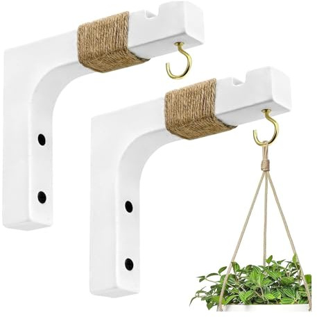 BBTISG 2 Piezas Ganchos Colgantes de Madera para Plantas Ganchos Decorativos de Pared para Linternas Soporte de Flores Maceta Campanillas de Viento Comedero de Pájaros Cestas Colgantes (blanco)