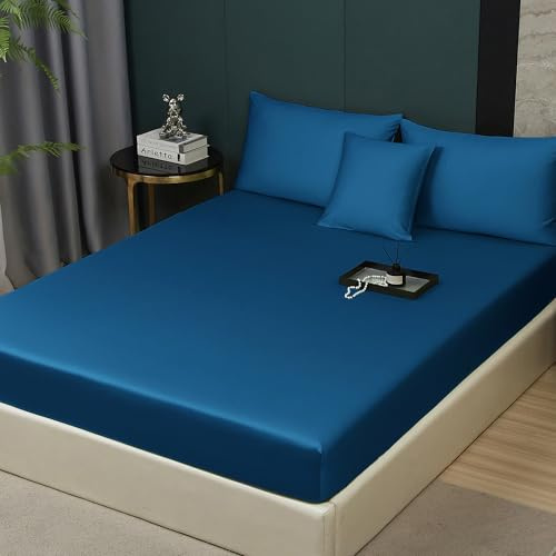 DXHOME Baumwolle Spannbetttuch 160x200cm Petrol Blau Spannbettlaken 100% Baumwolle Bettlaken Betttuch Weich d Atmungsaktiv Spannbetttuch 160 x 200 für Hohe Matratze bis 25-30 cm