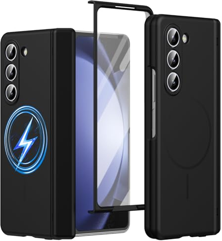 Custodia protettiva per lo schermo del Samsung Galaxy Z Fold5, compatibile con Magnetized Ring, Protezione per cerniera, cover magnetica in silicone per Samsung Z Fold 5-Nero