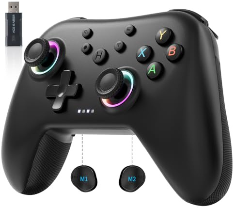 AceGamer Aurora 2.4G Wireless Controller per PC Windows/Switch 2/Switch/Steam/iOS/Android, Gamepad per PC con joystick ad effetto Hall, pulsante posteriore programmabile, attuatore lineare risonante