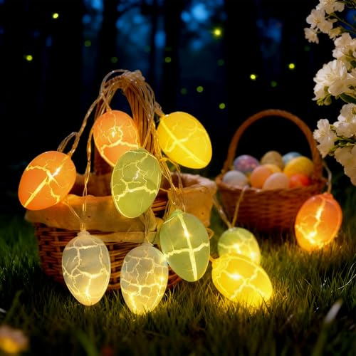 Probuk Ostern Lichterketten, 3M 20 LED Ostern Lichterkette mit Batteriebetrieben, IP44 Wasserdicht Ostereier Lichterkette, Osterdeko Micro Lichter für Innen Außen DIY Osterparty（Zerbrochene Eier）