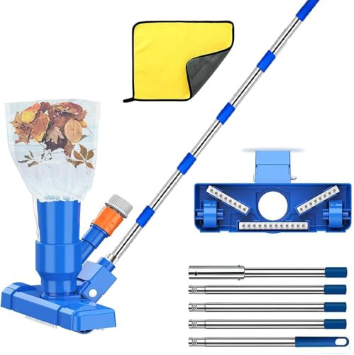 Poolsauger Bodensauger, Pool Reinigung Bodensauger mit Teleskopstange 180cm, Staubsauger Unterwasser mit Laubsack & Putztuch, Reinigungsbürste für Schwimmbad, Teich, Whirlpool, Bad und Spa