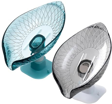 Soap Dish, Soap Holder with Drainage & Suction Cup, Shower Soap Dish for Bathroom, Self Draining Soap Tray, 2-Piece Leaf Shaped Soap Bar Holders