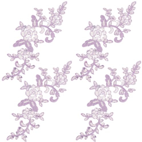 GORGECRAFT 4 paio di Applicazioni In Pizzo con Fiori e Paillettes Ricami Floreali Da Cucire Toppe In Pizzo con Foglie e Viticci Viola Toppe Ricamate Colletto di Abiti Da Festa Camicette Pantaloni Vest
