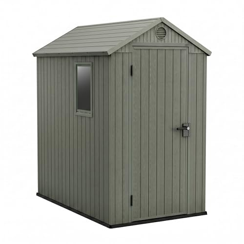 FRANKYSTAR® Darwin 4x6 - Casetta da Giardino 125,8x205,10 x117 cm 1 Anta per deposito attrezzi finitura effetto legno Evotech+ in Resina Verde