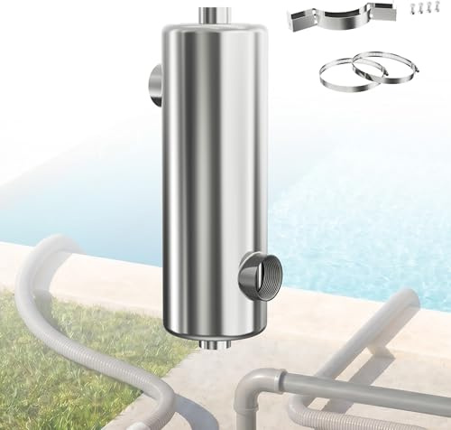 AufuN 40kW Pool Wärmetauscher Edelstahl Schwimmbad Heizung Wärmetauscher für Pool, Spa Whirlpool Hochleistungs Poolheizung ohne Strom 39 x 12 cm für Salz und Süßwasser