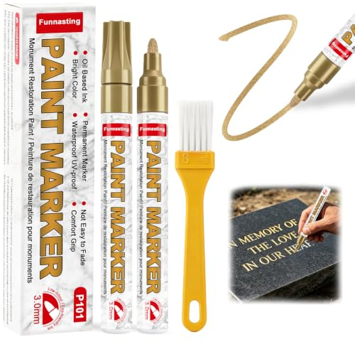 Stylo Marqueur Doré pour Pierre Tombale, Lot de 2 Marqueur Permanent | imperméable Stylo pour Pierre Tombale - À base d'huile Stylo de Peinture Pour bois, métal, verre, pneus, album photo