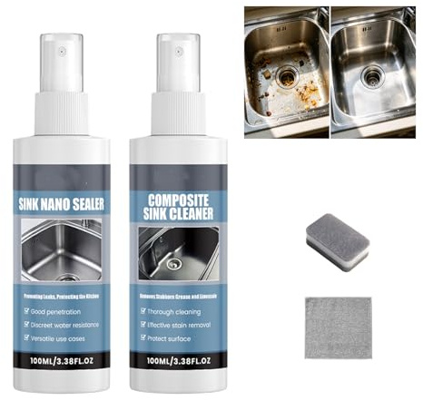 Limpiador Para Fregaderos De Acero Inoxidable, Limpiador Multiusos De Alta Eficacia, Agente De Limpieza Y Pulido Para Fregaderos De Acero Inoxidable Y Superficies De Cocina. (1set)