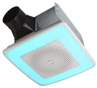 Broan-NuTone SPK110RGBL ChromaComfort - Ventilador de Escape de baño con Altavoz Bluetooth Sensonic y luz LED, Color Blanco