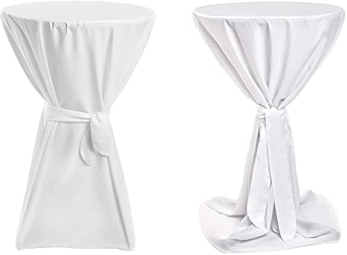 TexDeko 2er Pack Stehtischhussen Premium mit Schleifenband für Bistrotisch Ø 60cm Weiß | Gastronomie blickdichter Stehtischüberzug, waschbar strapzierfähig, Made in EU