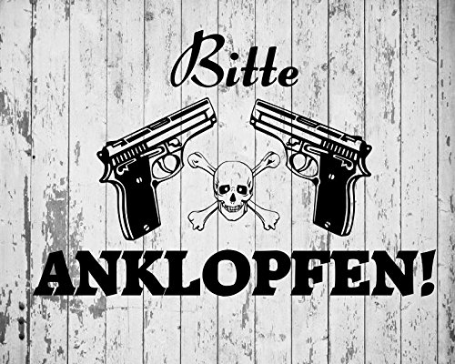 Türaufkleber Wandtattoo Kinderzimmer 72401-29x19cm~ Bitte Anklopfen mit Totenkopf ~ Türschild, Wandaufkleber, Tapetensticker aus Markenfolie, 32 Farben wählbar
