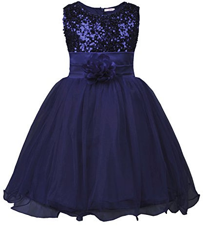 JerrisApparel Petite Fille Paillette Fête Fleur Robe de Cérémonie Bal Banquet Tulle (5 Ans, Deep Bleu)