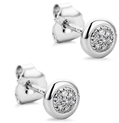 Orovi – Ohrringe aus 9 Ct Weißgold (375) mit 14 nat. Diamanten im Pavé Brillantschliff (0.03 Ct) – Ohrstecker Gold Damen in Krappenfassung – Damenschmuck allergenfrei & handgemacht (5.5 mm)
